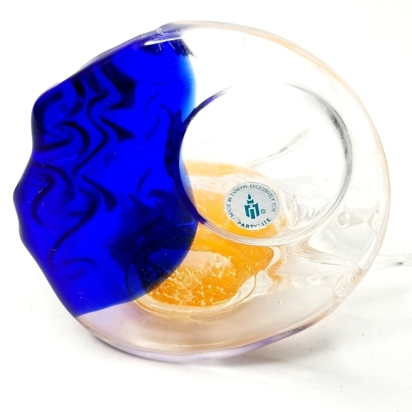 Art Glass Clear, Orange, White & Blue Angel Fish Tea Light Candle Holder - Picture 9 of 9